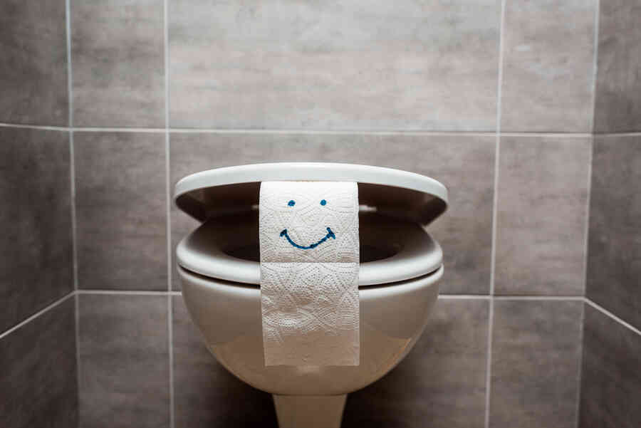 Toilet with a rolls of smiling toilet paper